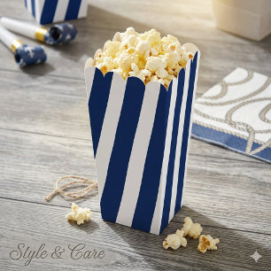 Navy Blue and White Striped Pattern Popcorn Favour Box