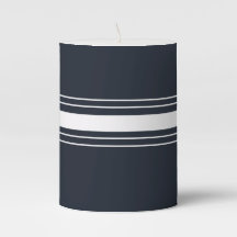 Navy Blue and White Striped Pillar Candle