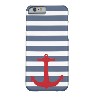Navy Blue and White Striped Red Anchor Phone Case