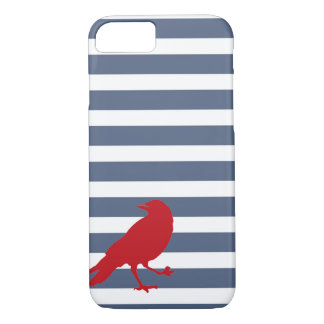 Navy Blue and White Striped Red Bird Phone Case