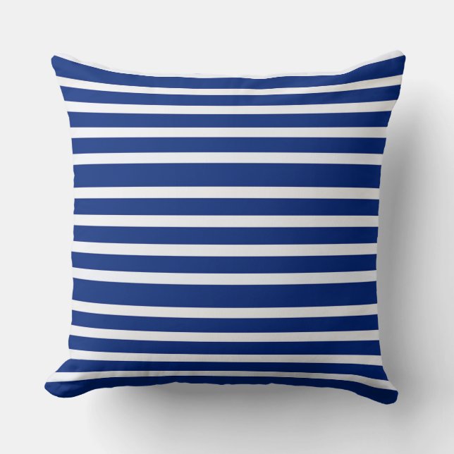 Navy Blue and White Striped Square Pillow (Front)