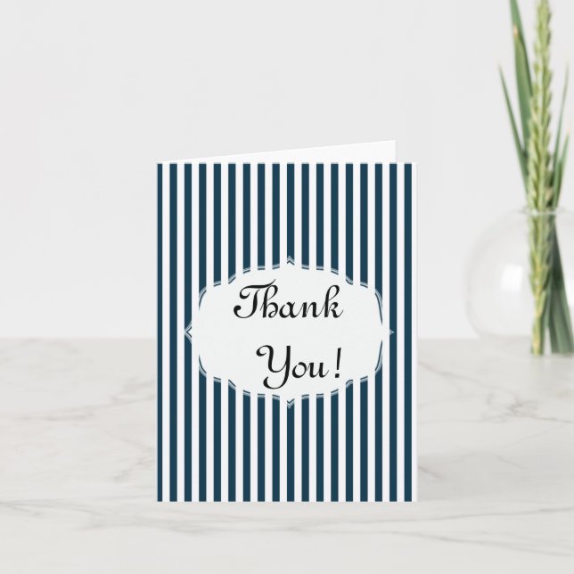 Navy Blue and White Striped Thank You Note Card (Front)