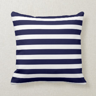 Navy Blue and White Striped Throw Pillow