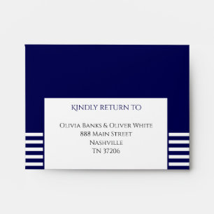 Navy Blue and White Striped - Wedding Invite RSVP Envelope