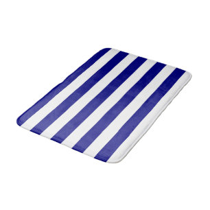 Navy Blue and White Stripes Bath Mat
