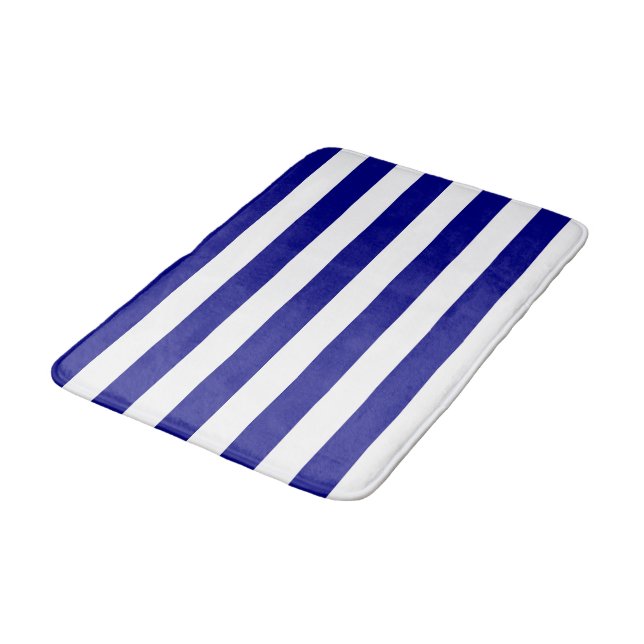 Navy Blue and White Stripes Bath Mat (Angled)
