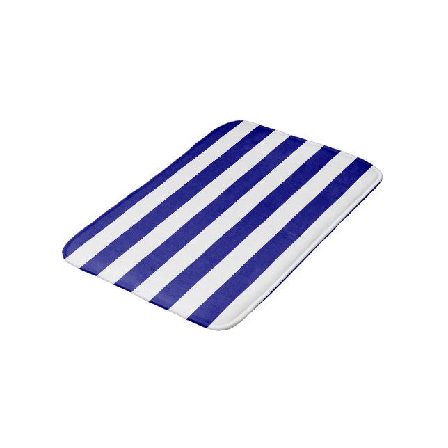 Navy Blue and White Stripes Bath Mat (Angled)