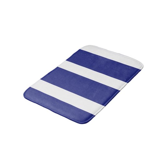 Navy blue and white stripes bath mat Zazzle.co.uk