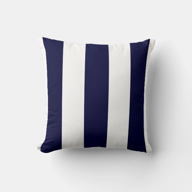 Navy Blue And White Stripes Cushion (Front)