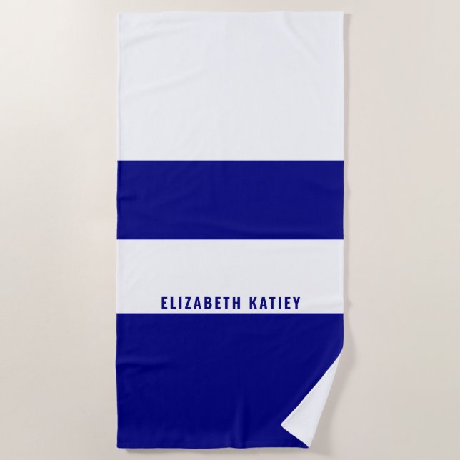 Navy Blue and White Stripes Pattern  Beach Towel (Front)