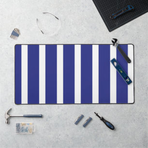 Navy blue and white stripes pattern desk mat