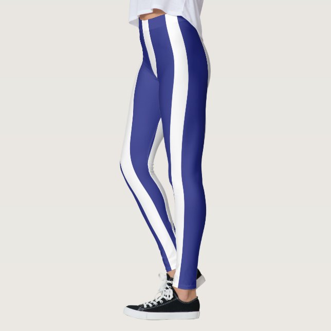 Navy blue and white stripes pattern leggings (Left)