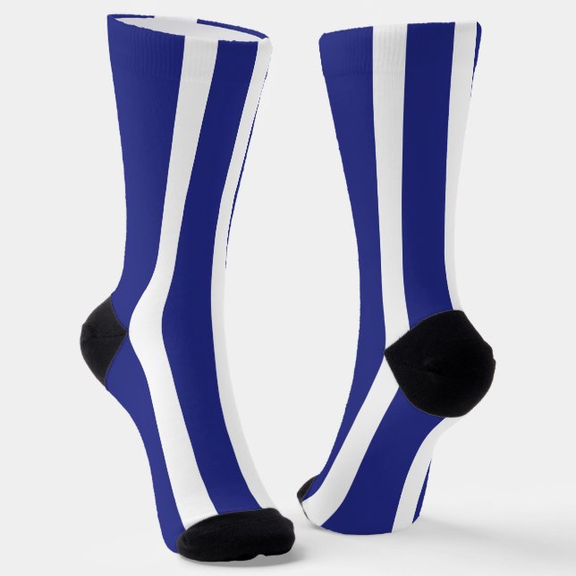 Navy blue and white stripes pattern socks (Angled)