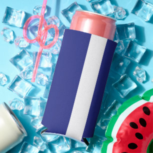 Navy blue and white stripes seltzer can cooler