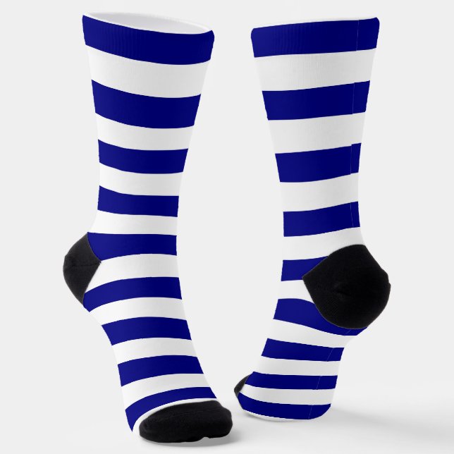 Navy Blue and White Stripes Socks (Angled)