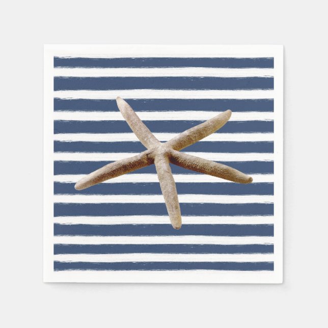 Navy Blue and White Stripes Starfish Napkin (Front)