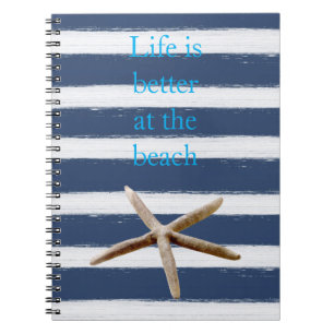 Navy Blue and White Stripes Starfish Notebook