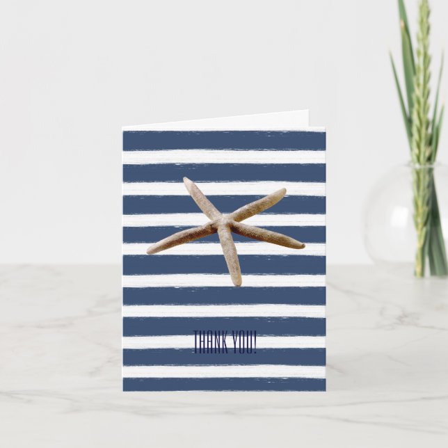 Navy Blue and White Stripes Starfish Thank You (Front)