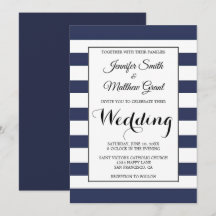 Navy Blue and White Stripes Wedding Invitation