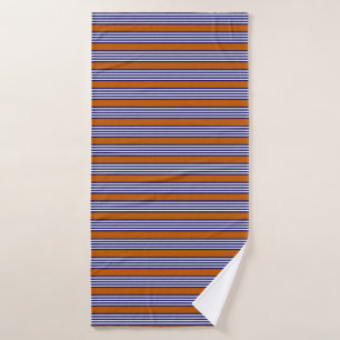 Navy blue and white stripes with burnt orange bath towel