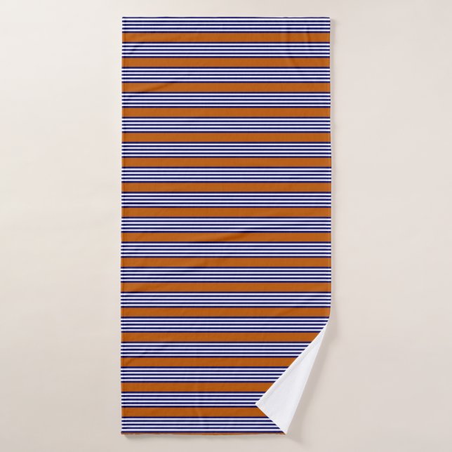 Navy blue and white stripes with burnt orange bath towel (Bath Towel)