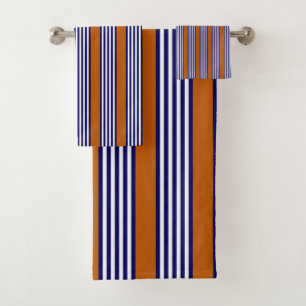 Navy blue and white stripes with burnt orange bath towel set