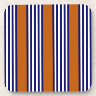 Navy blue and white stripes with burnt orange coaster