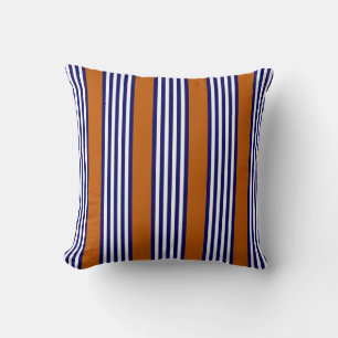 Navy blue and white stripes with burnt orange cushion