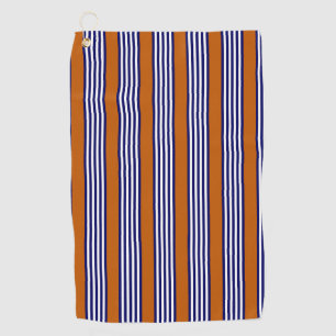 Navy blue and white stripes with burnt orange golf towel