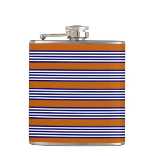 Navy blue and white stripes with burnt orange hip flask