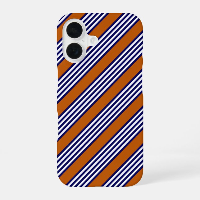 Navy blue and white stripes with burnt orange iPhone 16 case (Back)