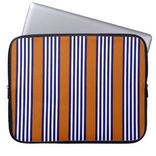 Navy blue and white stripes with burnt orange laptop sleeve