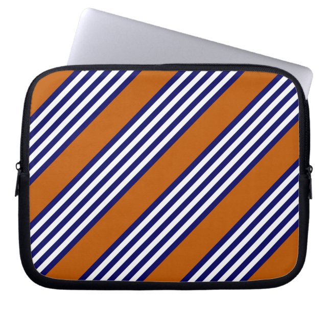 Navy blue and white stripes with burnt orange laptop sleeve (Front)