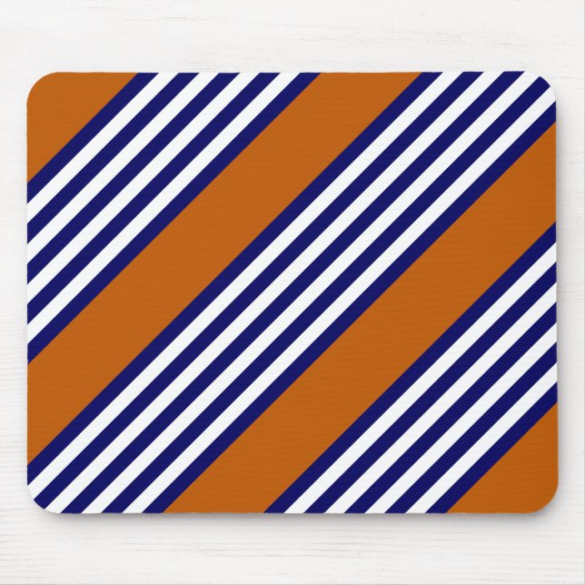 Navy blue and white stripes with burnt orange mouse mat (Front)