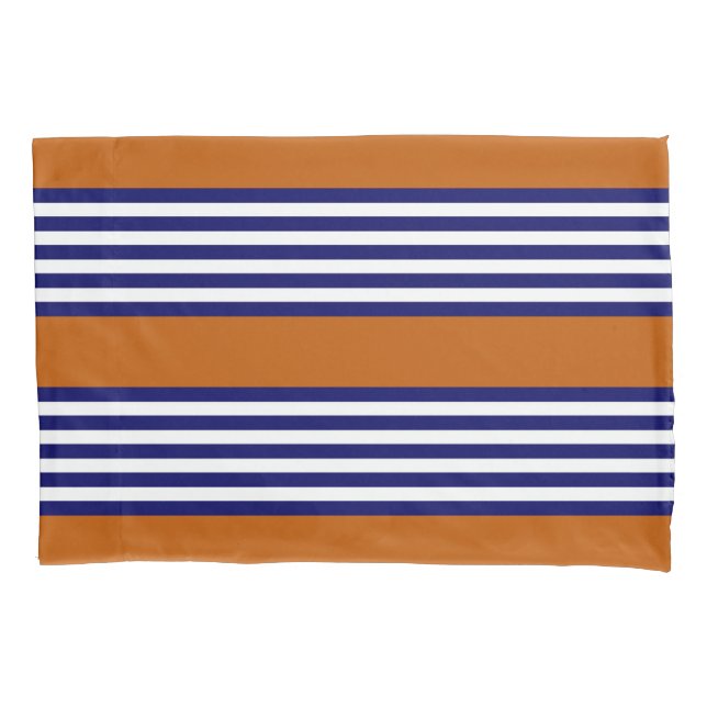 Navy blue and white stripes with burnt orange pillowcase (Front)