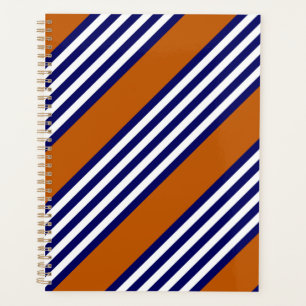 Navy blue and white stripes with burnt orange planner