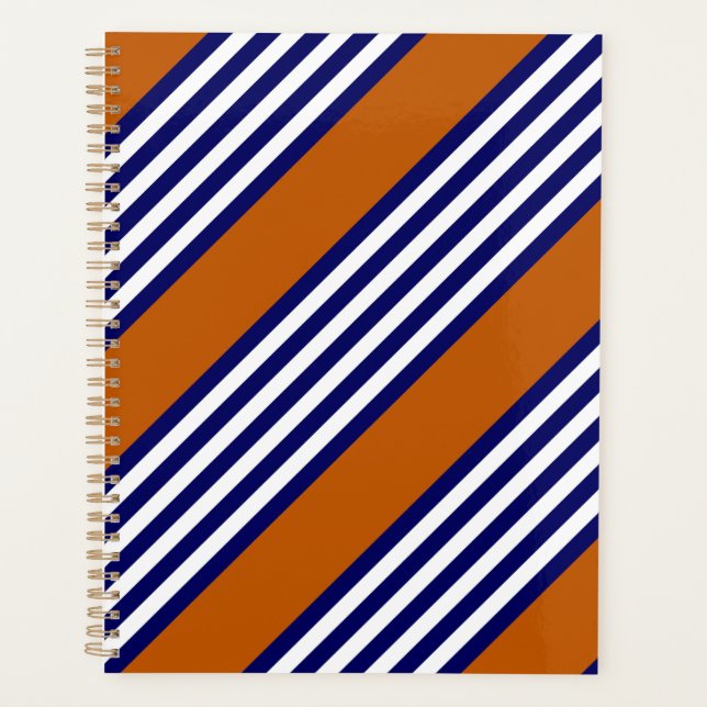 Navy blue and white stripes with burnt orange planner (Front)