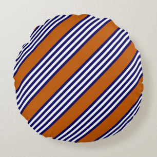 Navy blue and white stripes with burnt orange round cushion