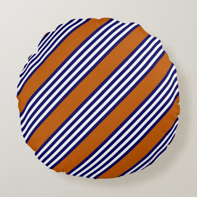 Navy blue and white stripes with burnt orange round cushion (Front)