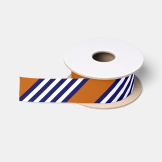 Navy blue and white stripes with burnt orange satin ribbon