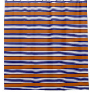 Navy blue and white stripes with burnt orange shower curtain