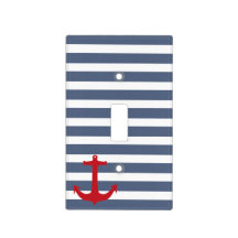 navy Blue and White Stripes with Red Anchor