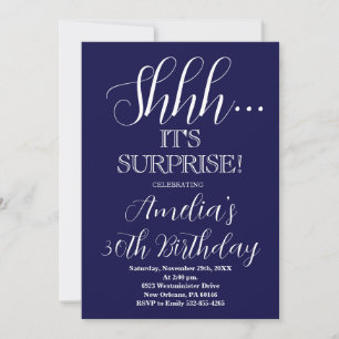 Navy Blue and White Surprise Birthday Party Invitation
