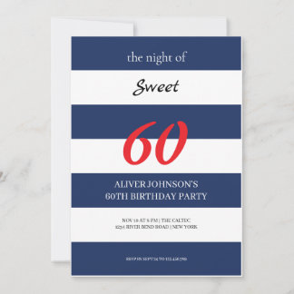 Navy blue and white Sweet 60th birthday Invitation