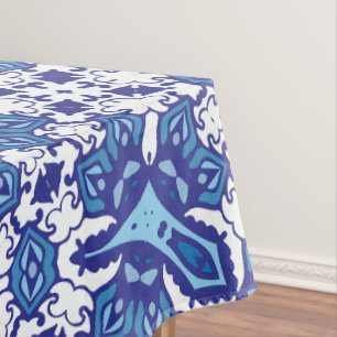Navy blue and white tablecloth home decor