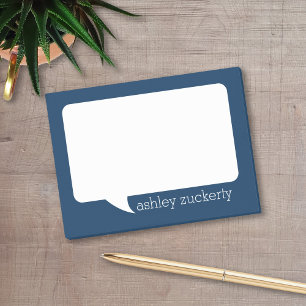 Navy Blue and White Talk Bubble Personalised Name Post-it Notes