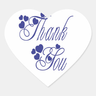 Navy Blue And White Thank You Love Hearts  Wedding Heart Sticker