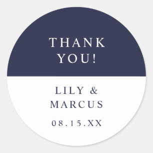 Navy Blue And White Thank You Wedding Favour Classic Round Sticker