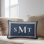Navy Blue and White Three Letter Monogram Lumbar Cushion<br><div class="desc">Navy Blue and White Three Letter Monogram Throw Pillow</div>