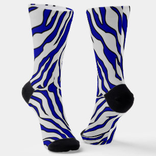 Navy Blue And White Tiger Stripes Animal Print  Socks